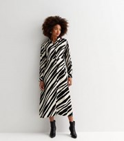 New Look Black Striped Long Sleeve Button Front Midi Dress
